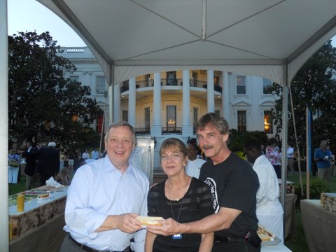 Durbin met Mike and Ann Payne, the owners of Byron's Hot Dogs, at the White House 
